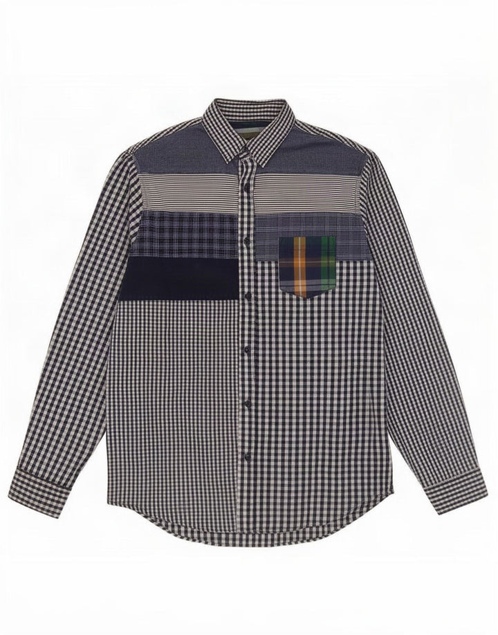 Desigual herreskjorte stor marineblå patchwork bomuld