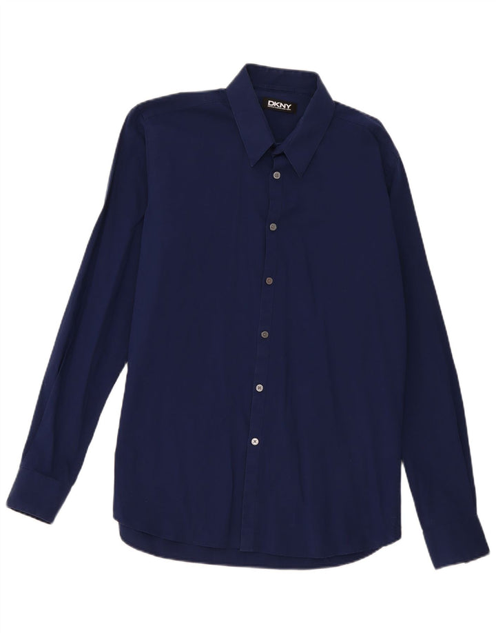 Dkny Mens Shirt Size 16 Large Navy Blue Cotton