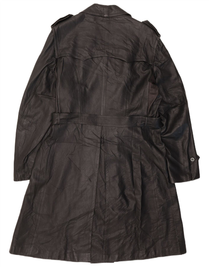 Vintage Mens Leather Double Breasted Coat UK 38 Medium Black