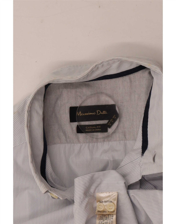Massimo Dutti Mens Casual Fit Shirt Medium Blue Pinstripe Cotton