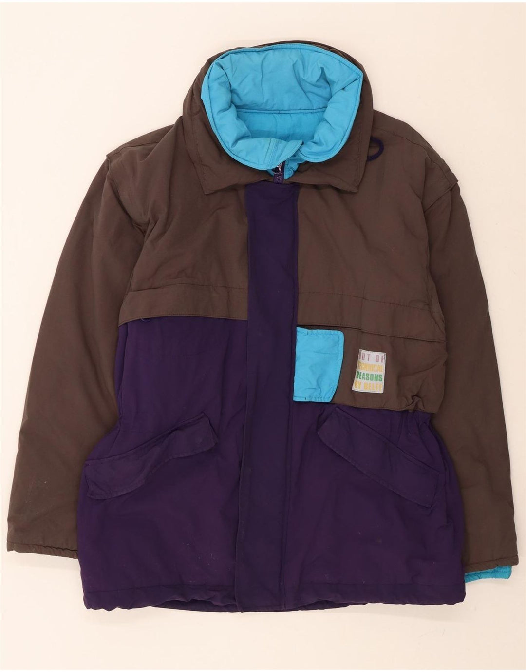 BELFE Mens Padded Jacket UK 40 Large Brown Colourblock Vintage Belfe and Second-Hand Belfe from Messina Hembry 