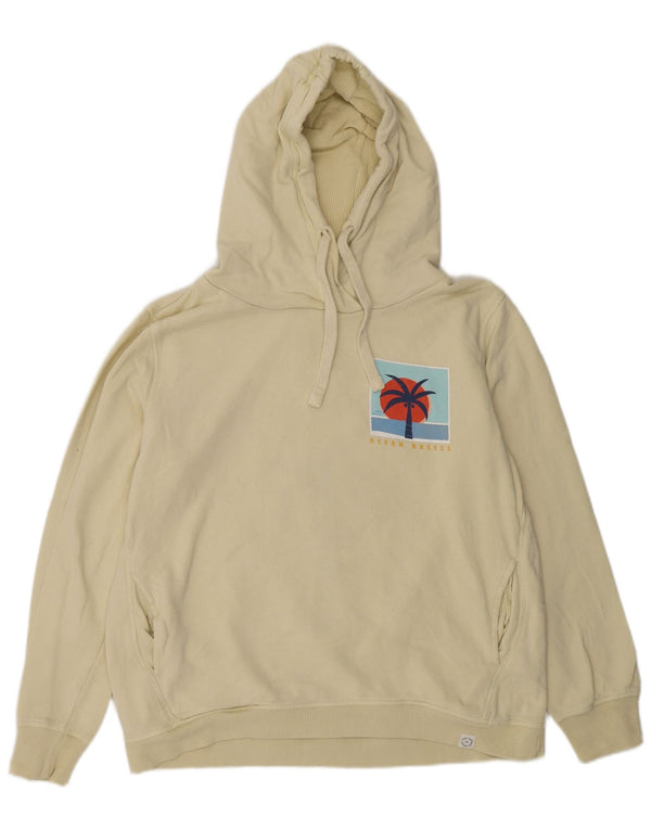 Fat Face Dame Grafisk Hoodie Jumper UK 14 Medium Gul Bomuld