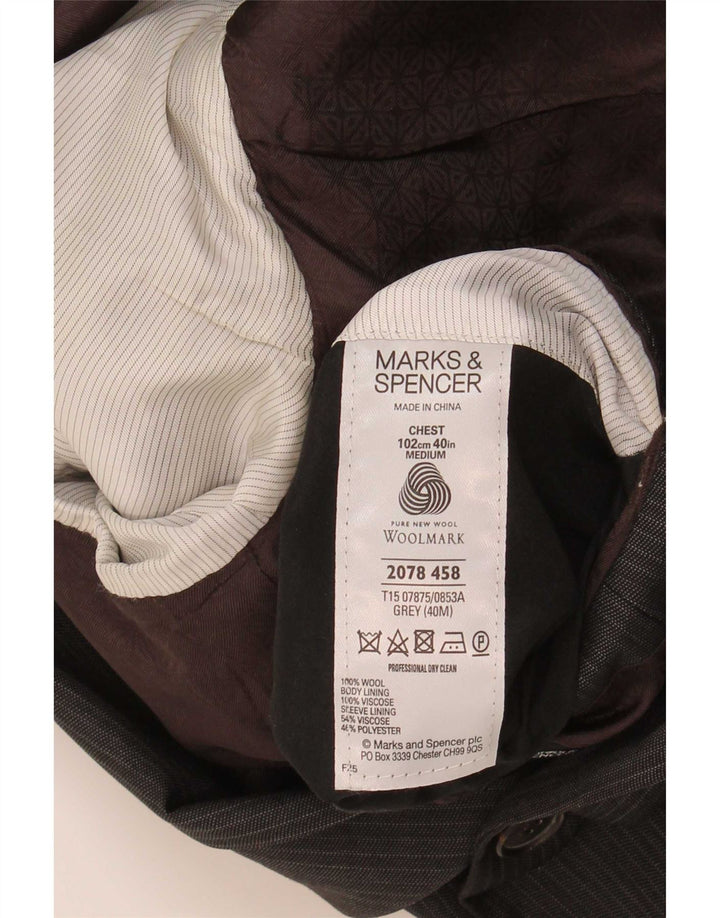 Marks & Spencer Herren-Blazer mit 2 Knöpfen, UK 40, mittelgrau, Nadelstreifen
