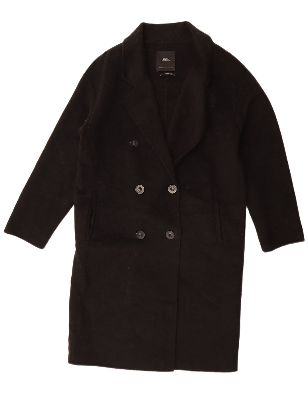 Zara Dame Oversized Dobbeltradet Frakke UK 10 Small Black Wool