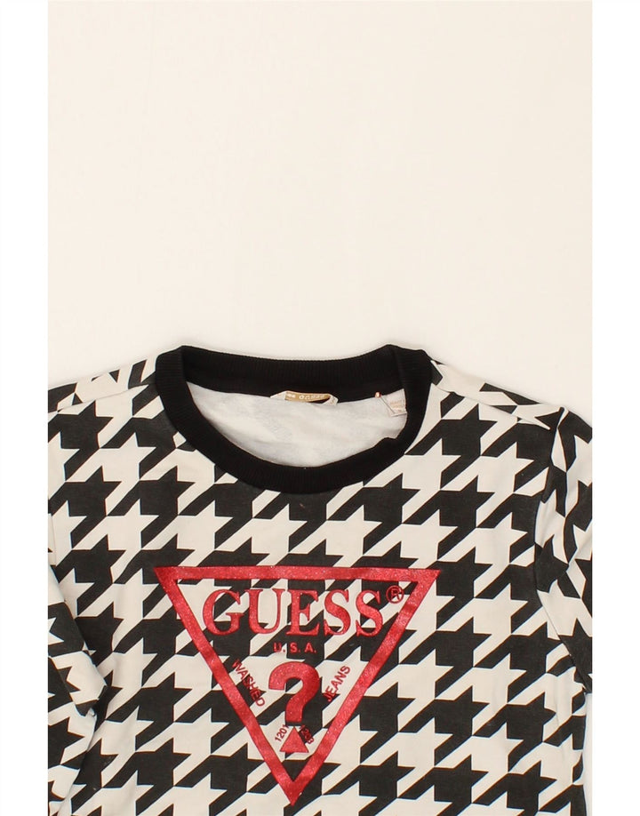 GUESS Boys Graphic Sweatshirt Jumper 7-8 Years Black Houndstooth Cotton Vintage Guess and Second-Hand Guess from Messina Hembry 
