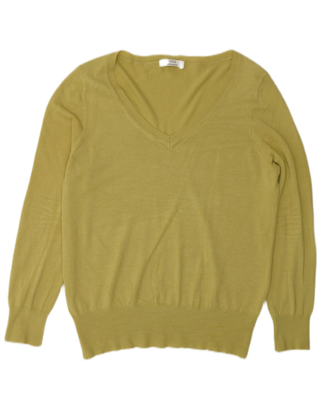 Marks & Spencer Mens V-Neck Jumper Sweater UK 16 Large Green
