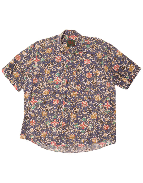 Camicia vintage da uomo a maniche corte grande floreale blu