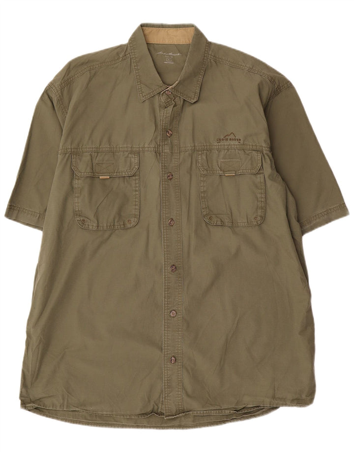 EDDIE BAUER Mens Short Sleeve Shirt Large Khaki Cotton