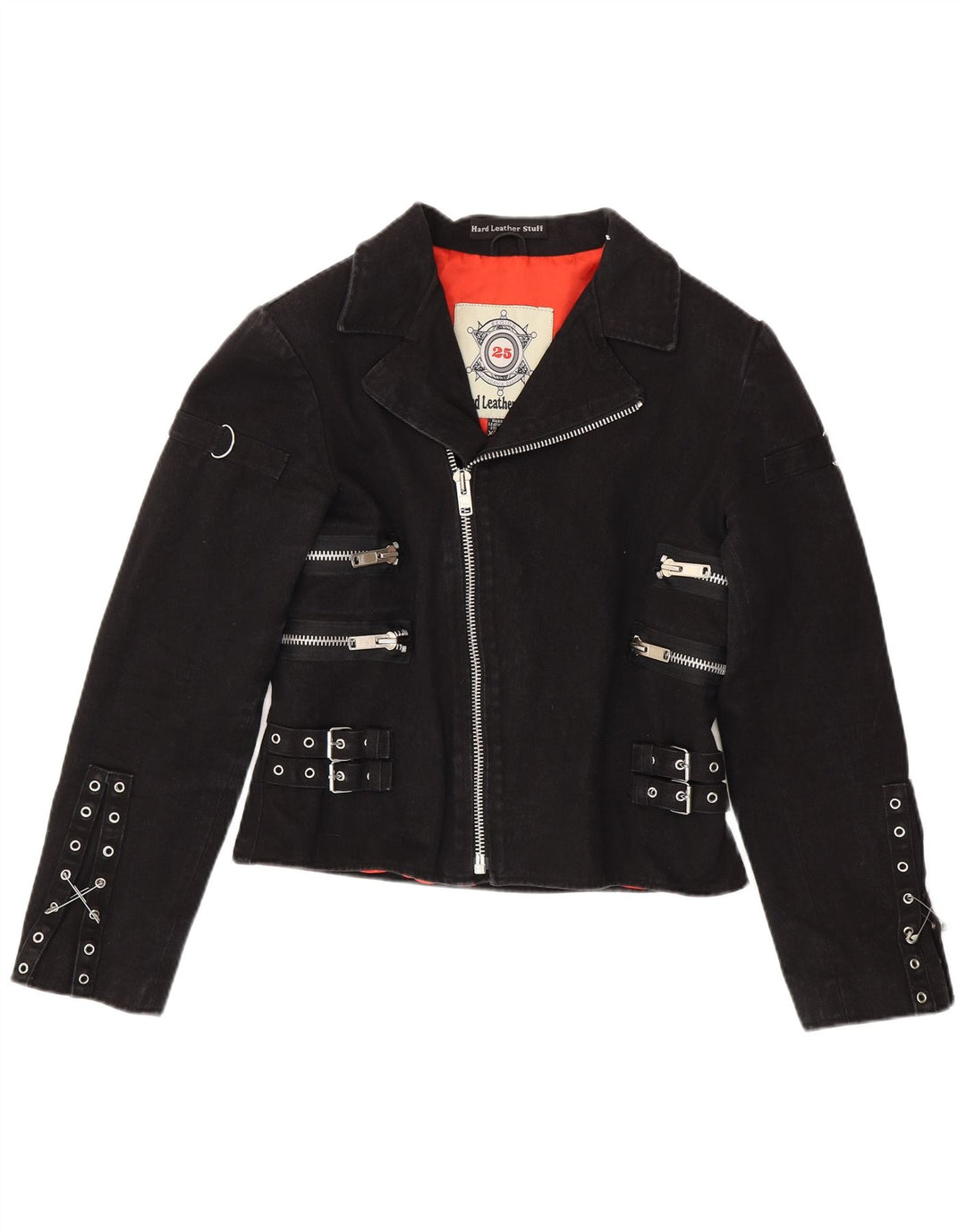 Hard Leather Stuff Womens Crop Biker Jacket UK 20 2XL Black Cotton