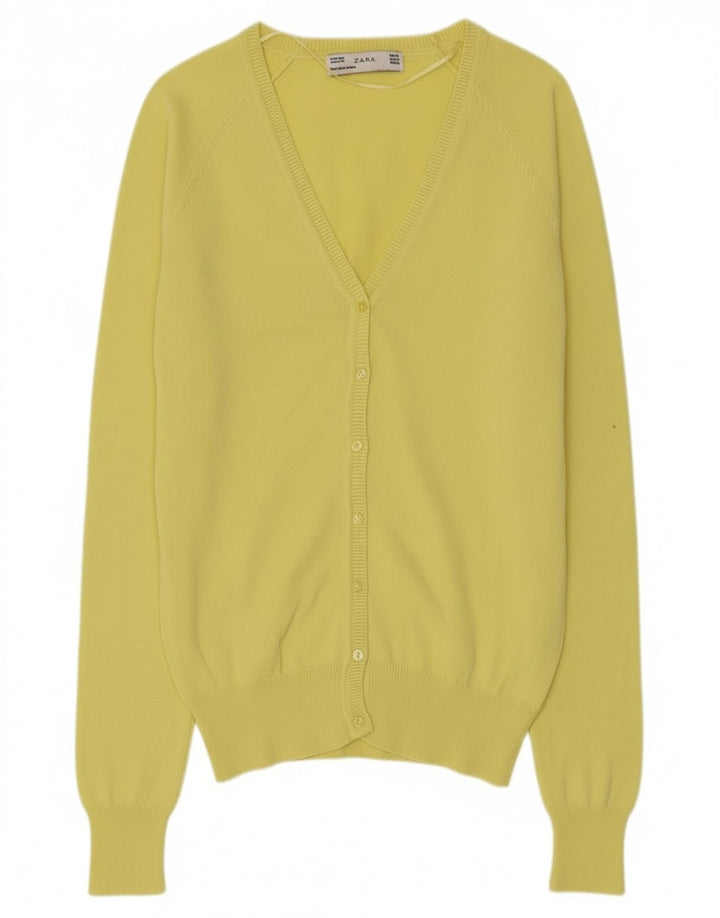 Zara Womens Cardigan Sweater UK 12 Medium Yellow Cotton