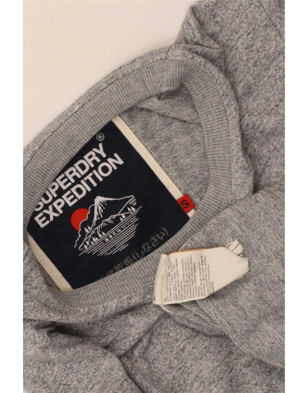 Top grafico da uomo Superdry a maniche lunghe in cotone chiazzato grigio piccolo