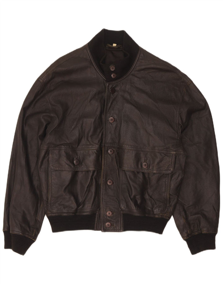 Vintage Mens Bomber Leather Jacket IT 46 Small Black Leather