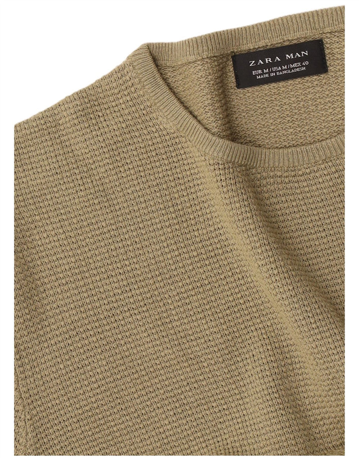Zara Mens Crew Neck Jumper Sweater Medium Khaki
