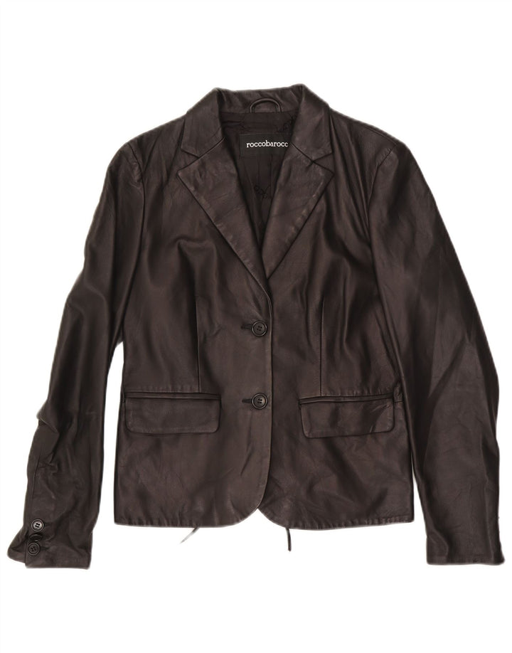 ROCCOBAROCCO Womens 2 Button Blazer Jacket IT 42 Medium Black Leather