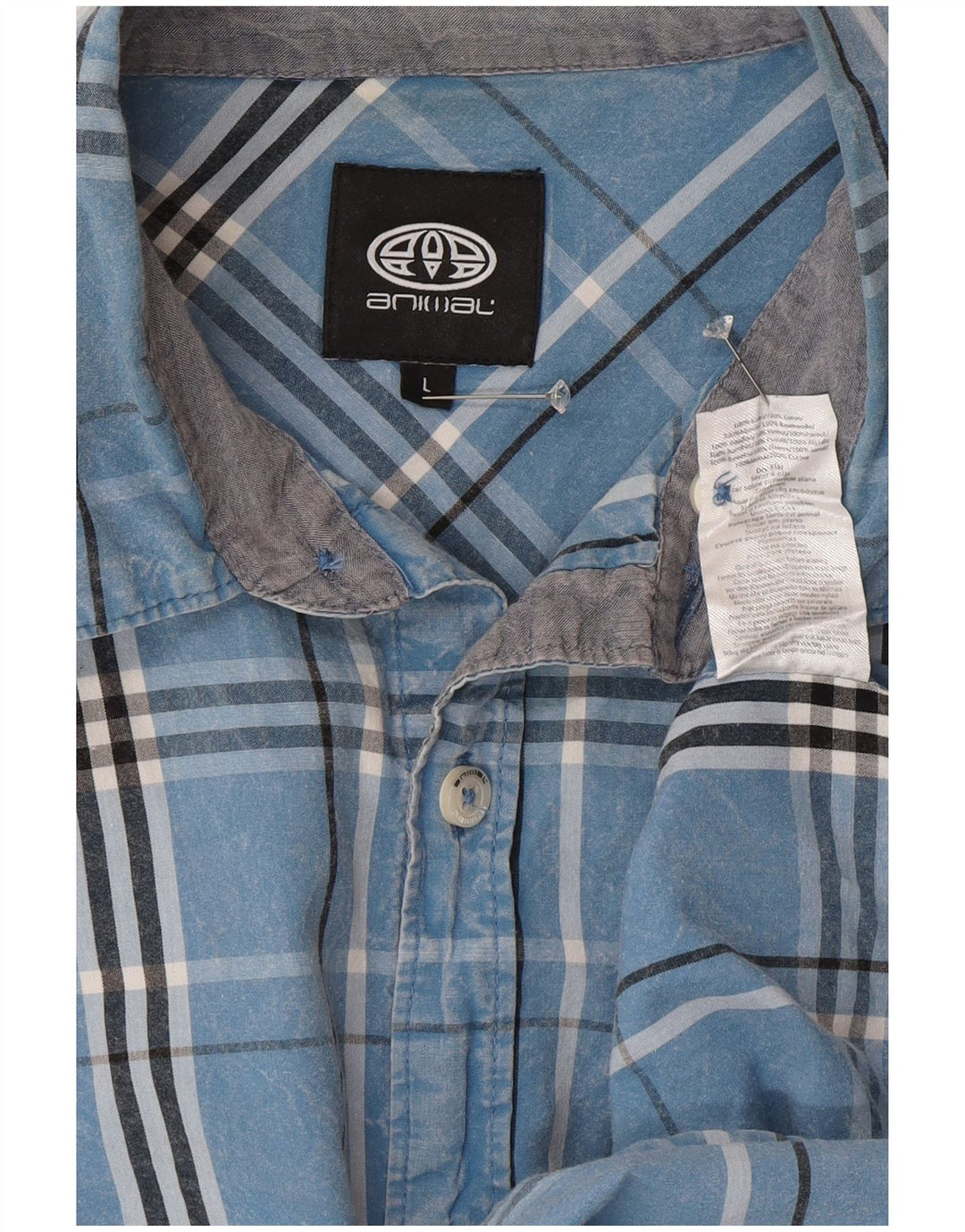 Animal Mens Short Sleeve Shirt Large Blue Check Cotton