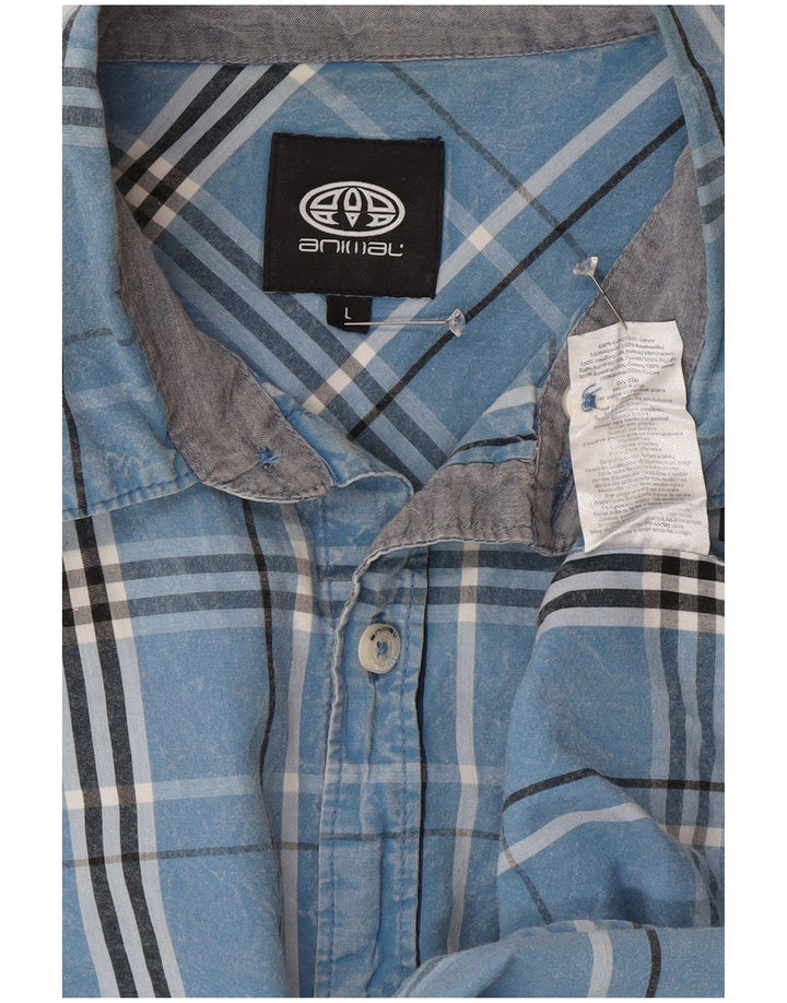 Animal Mens Short Sleeve Shirt Large Blue Check Cotton