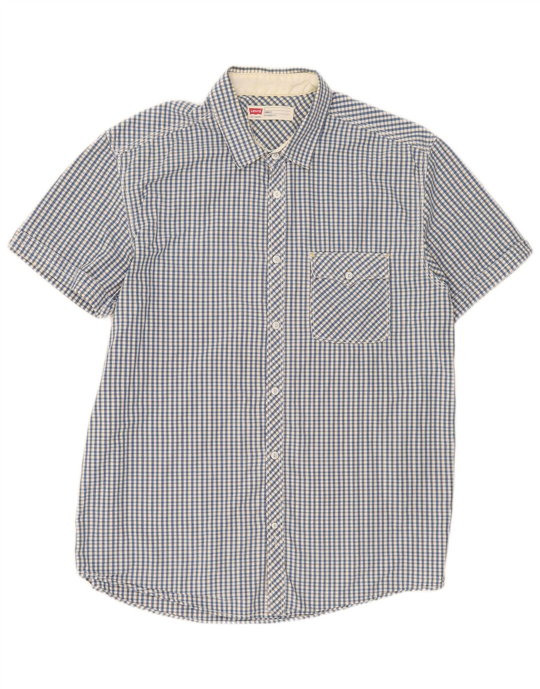 Levi's Mens Short Sleeve Standard Fit Shirt Large Blue Gingham Cotton
