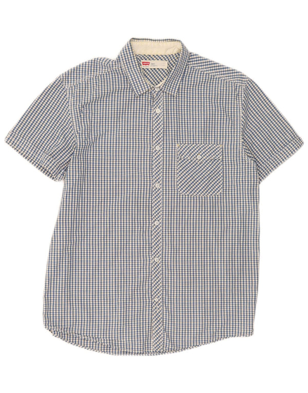 Levi's Mens Short Sleeve Standard Fit Shirt Large Blue Gingham Cotton