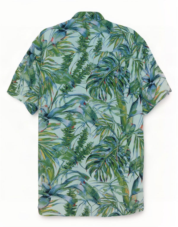 Chemise hawaïenne vintage à manches courtes pour hommes, viscose florale turquoise moyenne