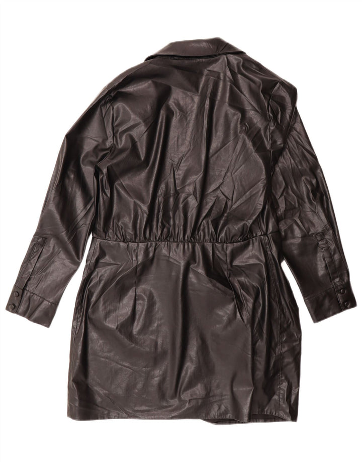 ZARA Womens Faux Leather Overcoat UK 16 Large Black Polyurethane Vintage Zara and Second-Hand Zara from Messina Hembry 