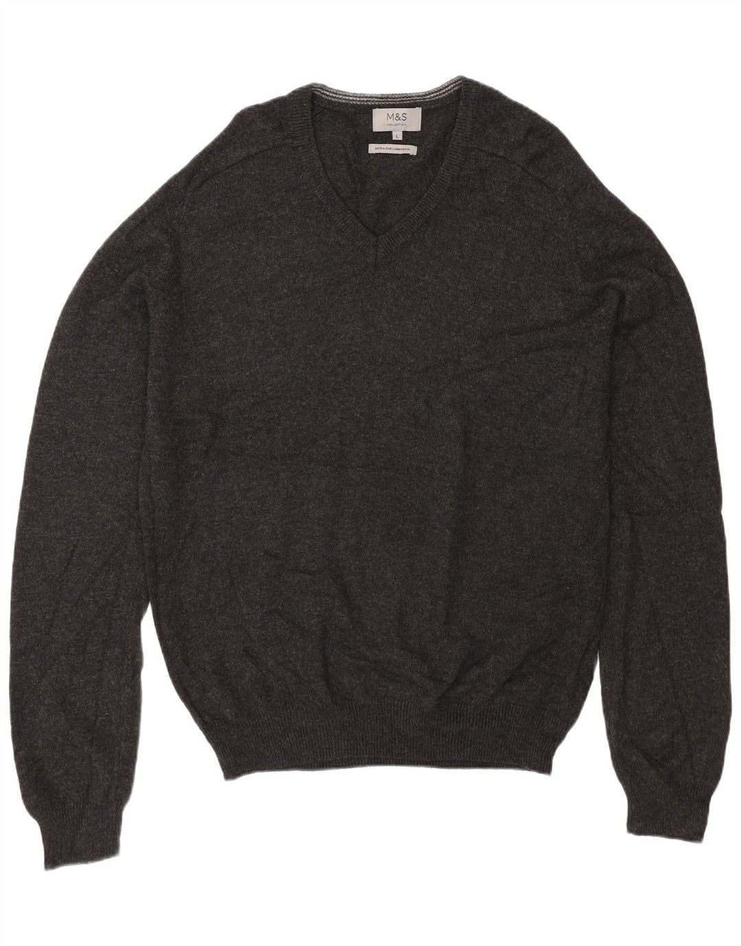 Marks & Spencer Mens V-Neck Jumper Sweater Large Grey Lambswool