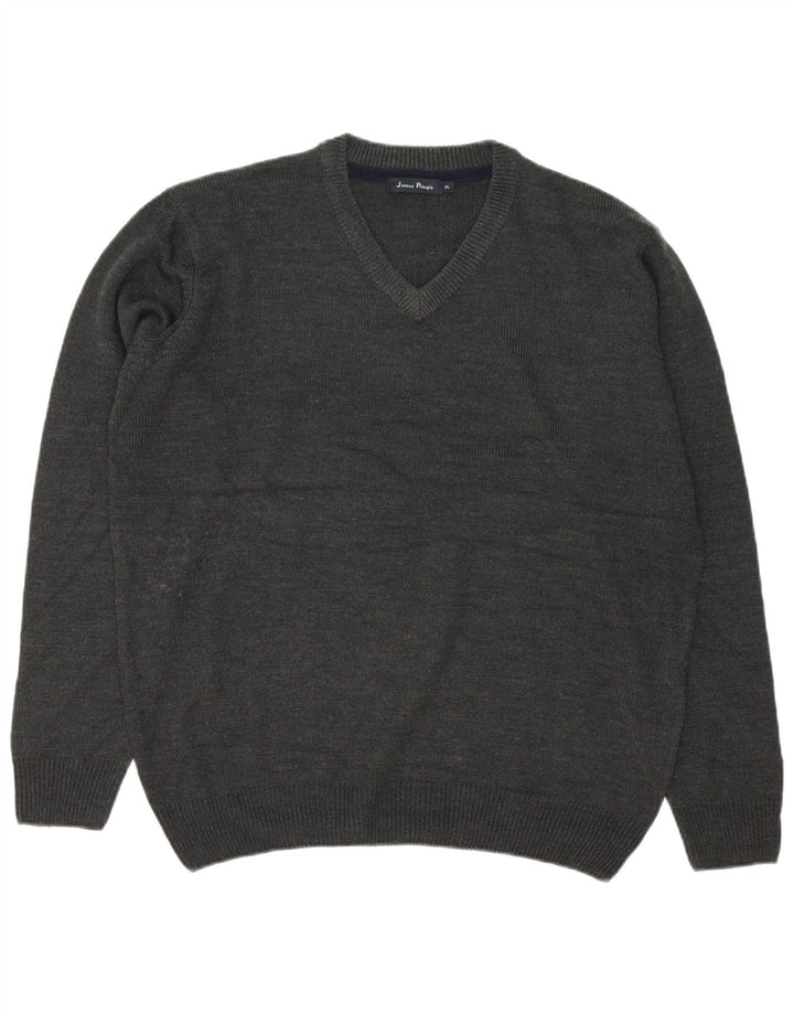 James Pringle Mens V-Neck Jumper Sweater XL Grey Acrylic