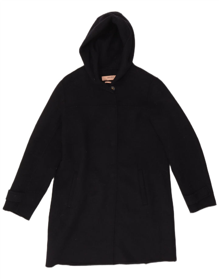 Zara Womens Hooded Overcoat UK 14 Medium Black
