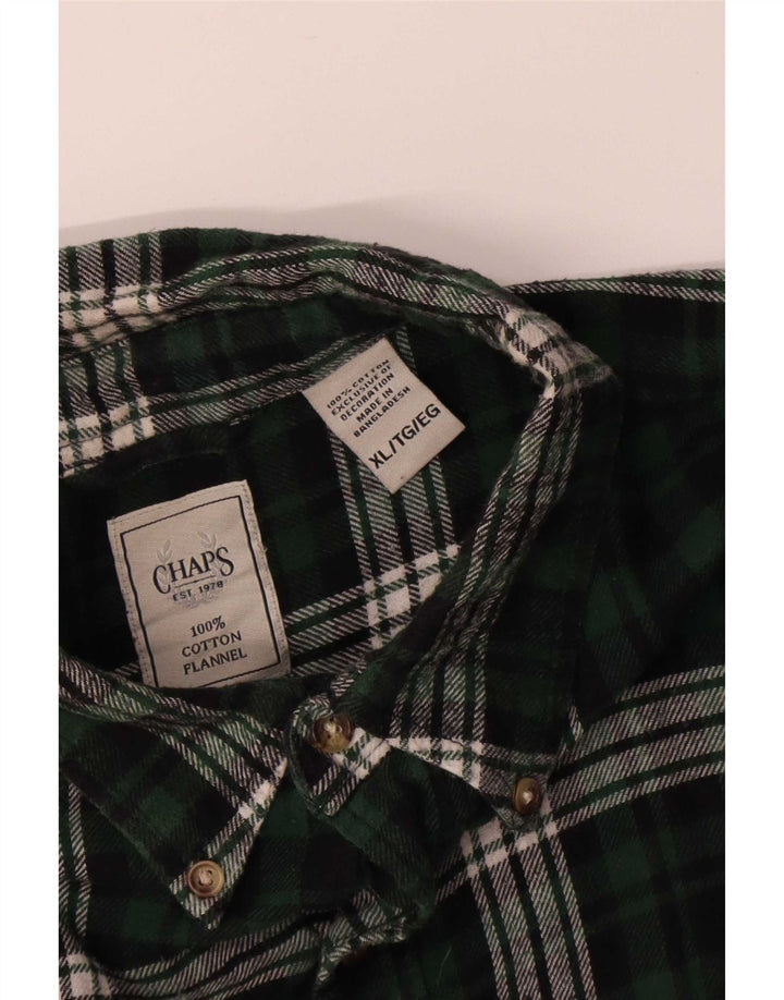 Chaps Mens Flannel Shirt XL Green Check Cotton