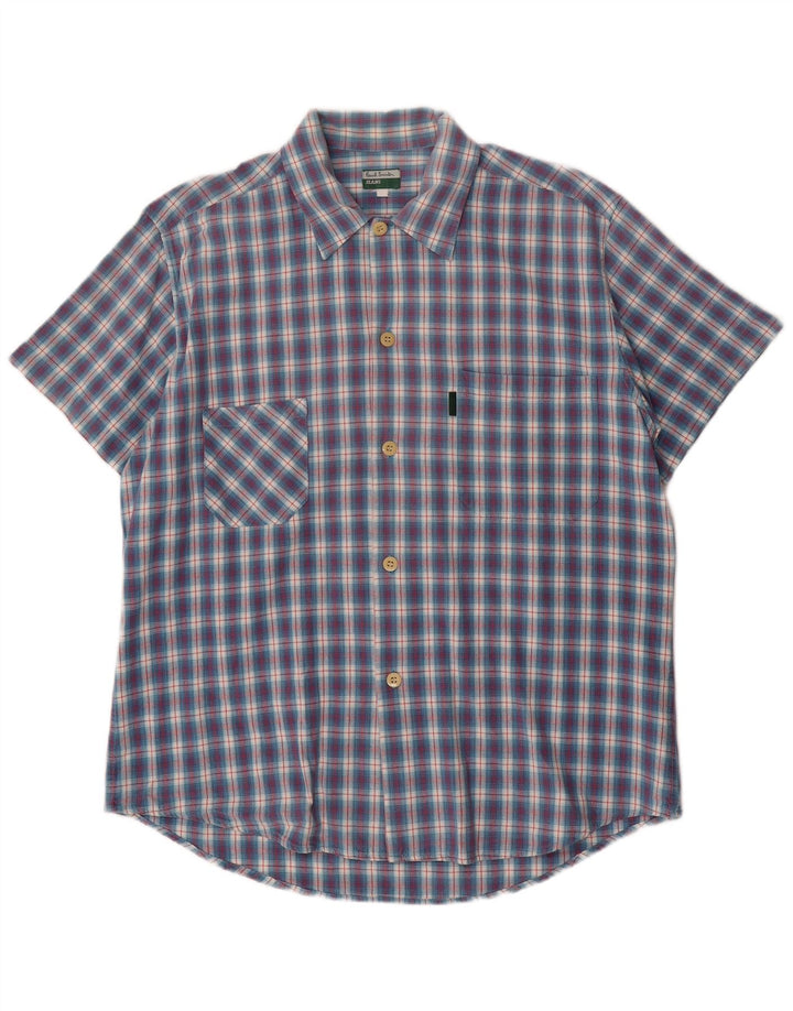 Paul Smith Mens Short Sleeve Shirt Large Blue Check Cotton