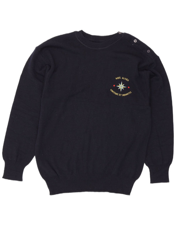 Vintage Mens Crew Neck Jumper Sweater XL Navy Blue New Wool