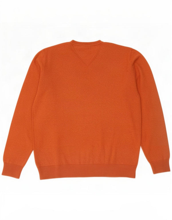 Tommy Hilfiger Mens V-Neck Jumper Sweater Large Orange Cotton