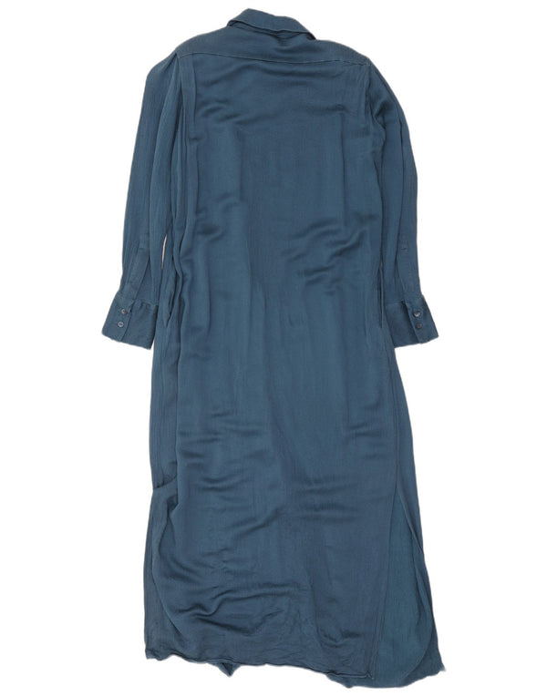 Massimo Dutti Dame Maxi Shirt Dress EU 38 Medium Navy Blue Viscose