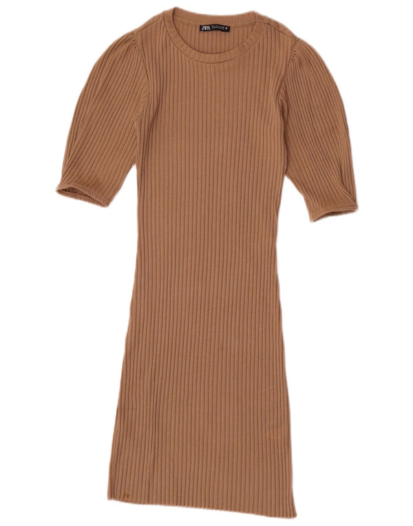 Zara Womens Bodycon Dress UK 8 Small Beige Polyester