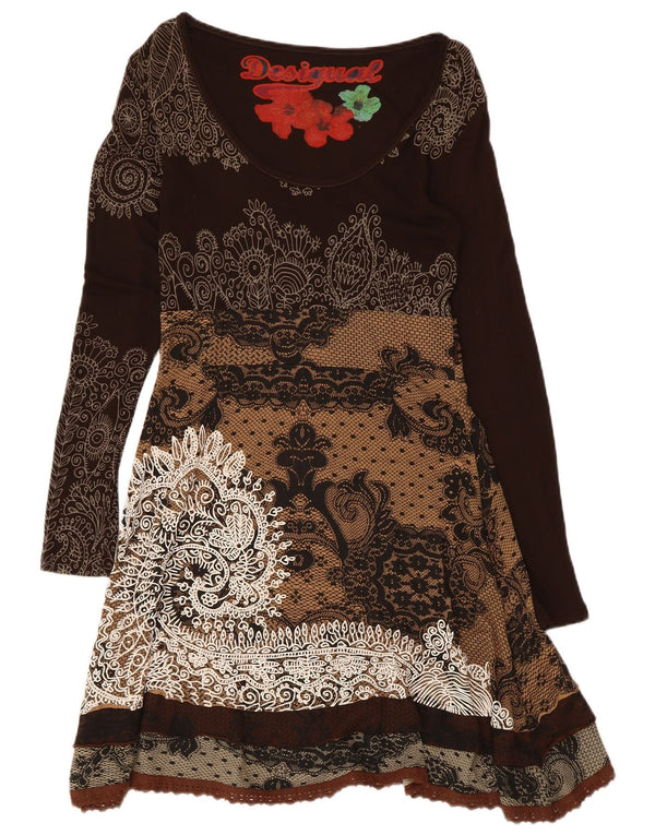 Desigual Abito da donna a maniche lunghe con grafica grafica UK 18 XL Marrone Paisley