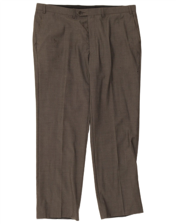 Marks & Spencer Mens Straight Suit Trousers W40 L30 Green Wool