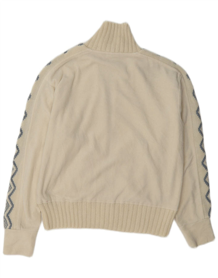Vintage Womens Fleece Jacket UK 14 Large Off White Geometric Polyester