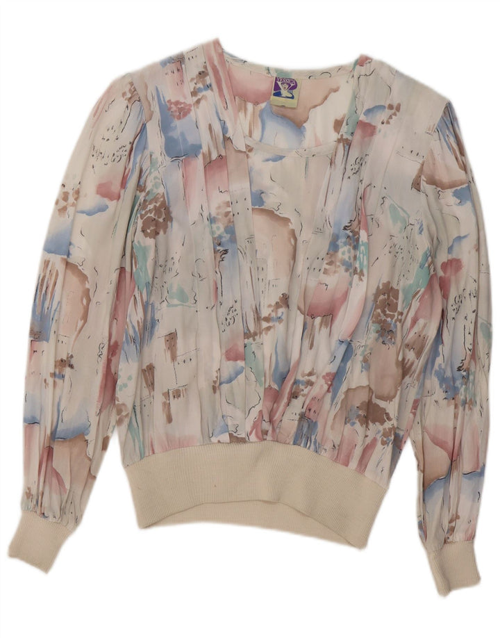 C & A Womens Abstract Pattern Long Sleeve Blouse Top UK 14 Medium White