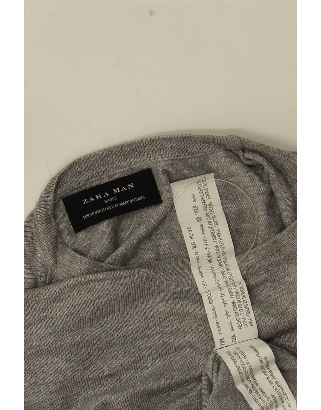 Zara Mens Crew Neck Jumper Sweater Medium Grey Viscose
