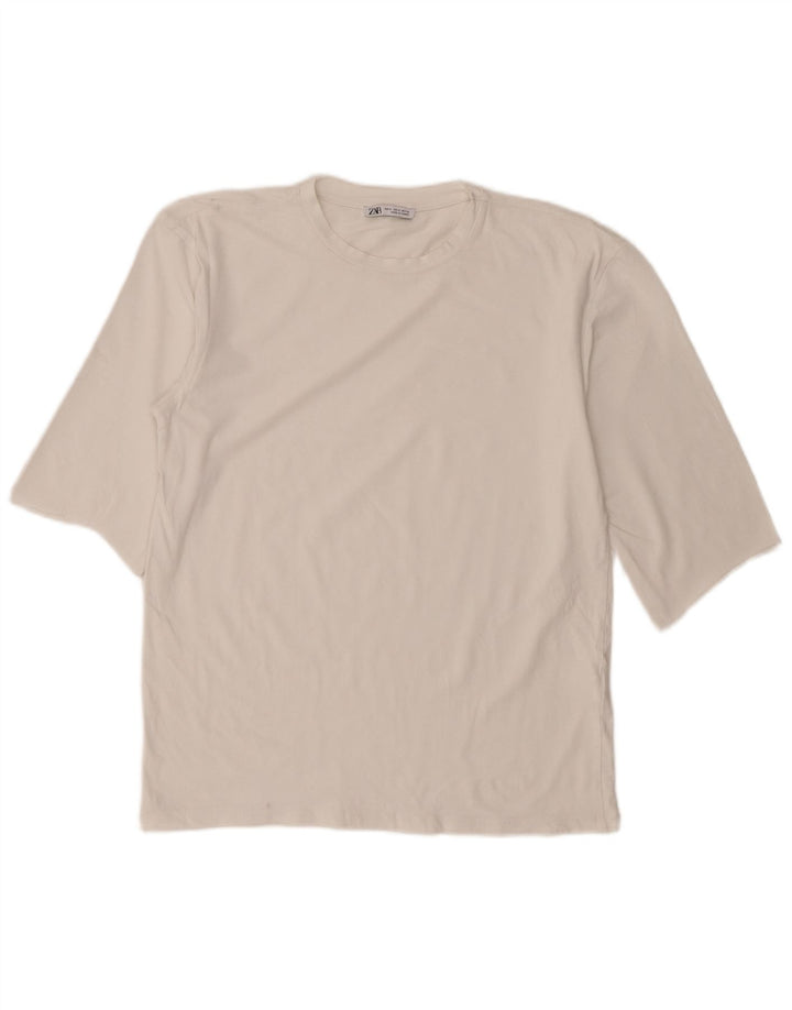 Zara T-Shirt Top UK 12 Medium Hvid Bomuld