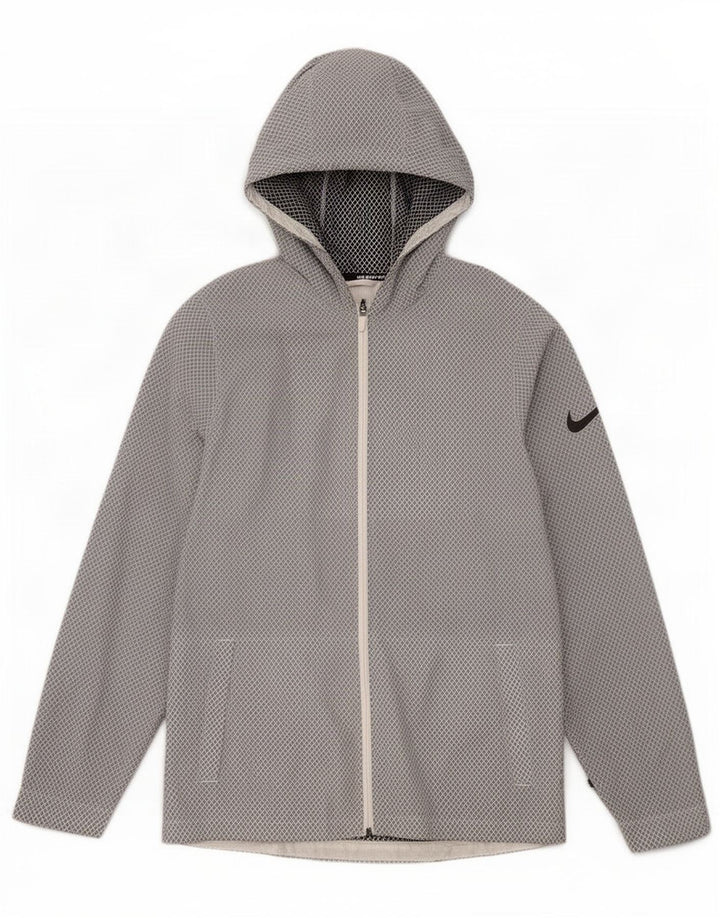Nike Mens Hooded Rain Jacket UK 38 Medium Grey Geometric Nylon