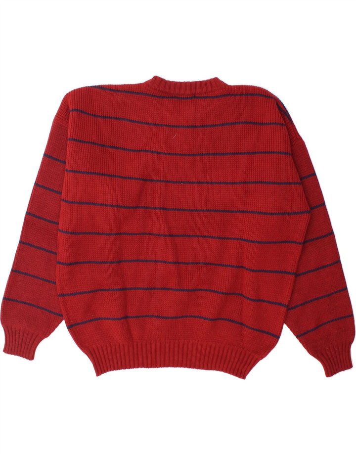 VINTAGE Mens Crew Neck Jumper Sweater XL Red Striped Wool Vintage Vintage and Second-Hand Vintage from Messina Hembry 