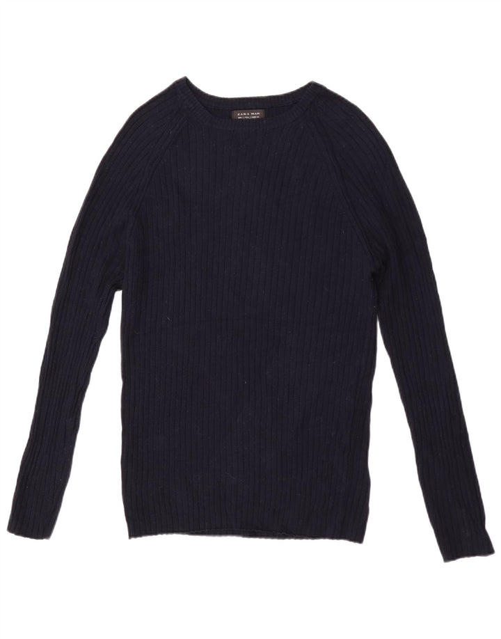Zara Herre Boat Neck Jumper Sweater Small Navy Blue
