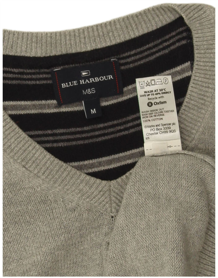 Marks & Spencer Mens Blue Harbour V-Neck Jumper Sweater Medium Grey Flecked