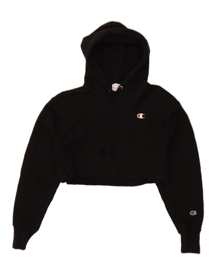CHAMPION Womens Crop Oversized Hoodie Jumper UK 6 XS Black Cotton Vintage Champion and Second-Hand Champion from Messina Hembry 