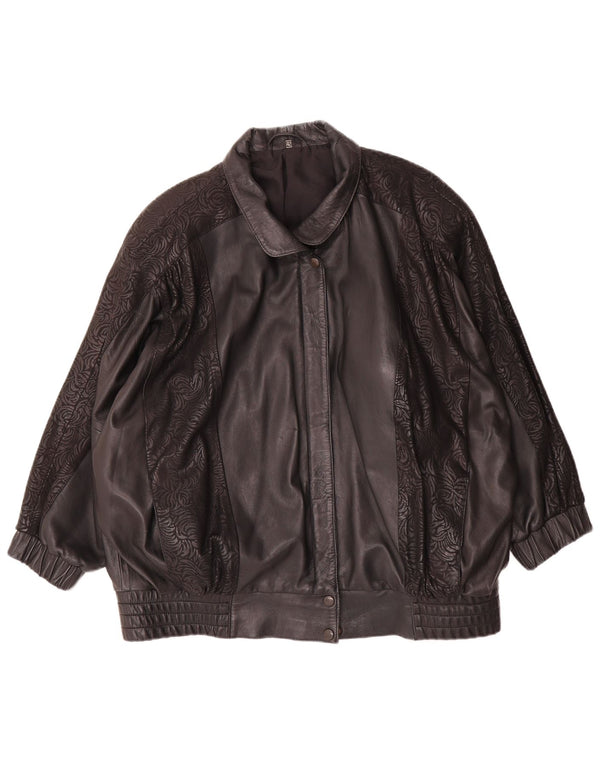 veste en cuir surdimensionnée femme vintage IT 42 Moyen Noir Géométrique