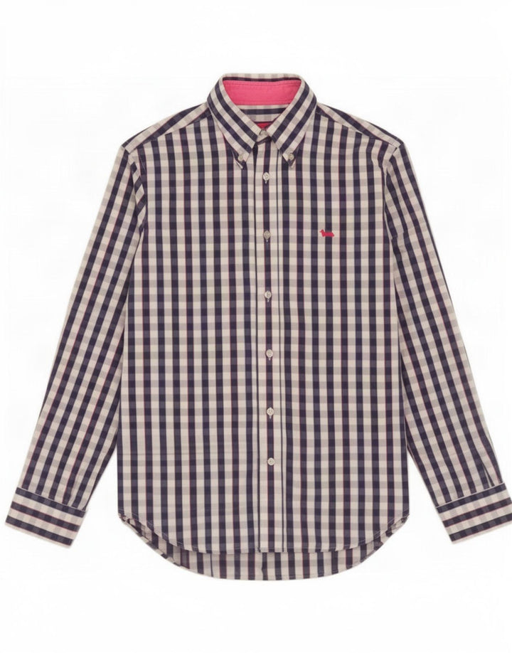 Harmont & Blaine Herrenhemd aus mittelblau karierter Baumwolle