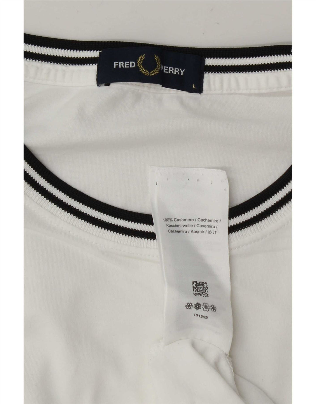Fred Perry Mens T-Shirt Top Large White Striped Cashmere