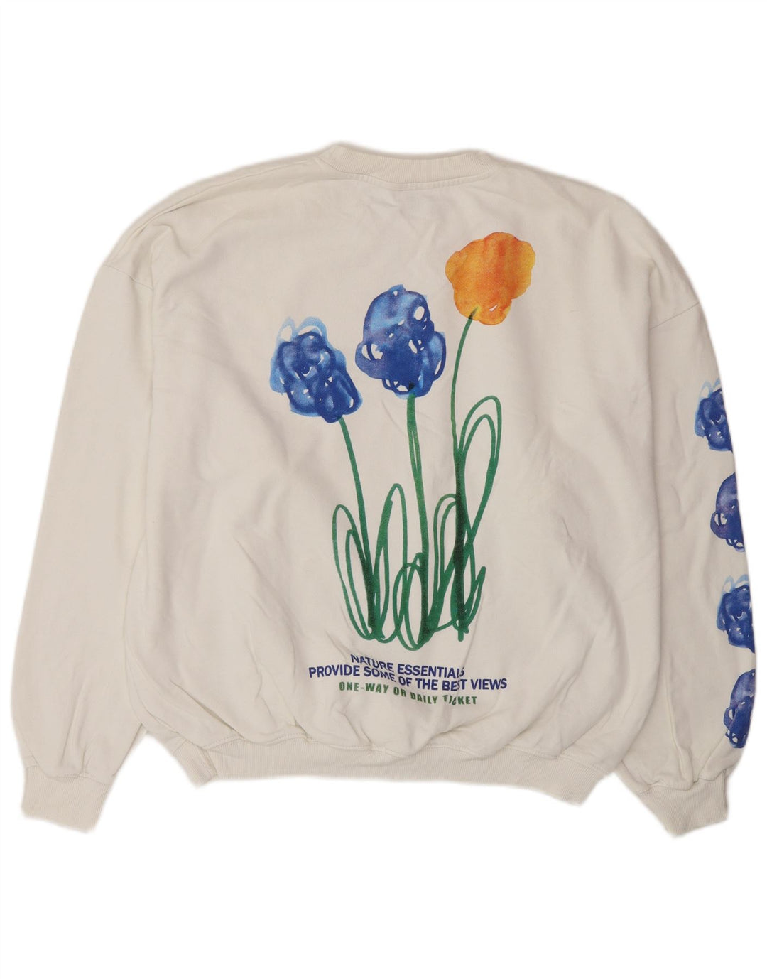Zara Womens Graphic Oversized Sweatshirt Jumper UK 14 Medium White Floral