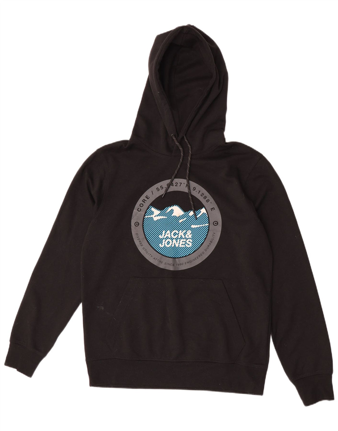 Jack & Jones Mens Graphic Hoodie Jumper Medium Black Polyester