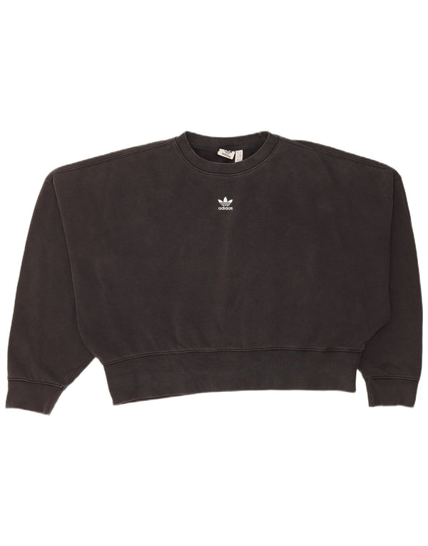 Adidas Womens Crop Oversized Sweatshirt Jumper UK 10 Small Black Bomuld
